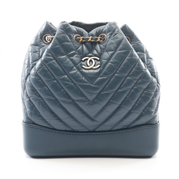 CHANEL Gabrielle de Small Rucksack Backpack Leather Blue Used Women CC Coco