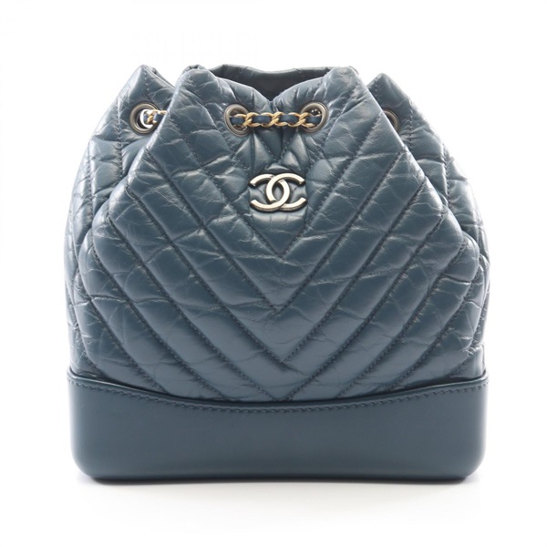 CHANEL Gabrielle de Small Rucksack Backpack Leather Blue Used Women CC Coco