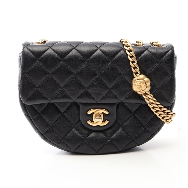 CHANEL Matelasse Camellia Chain Shoulder Bag AS4001 Lamb leather Black Used GHW