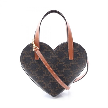 CELINE TEEN COEUR Triomphe iHeart Shoulder Handbag canvas leather Brown Used