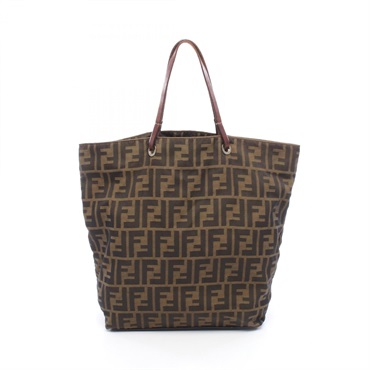 FENDI Zucca Shoulder Tote Bag 26598 Nylon leather Brown Black Used Women