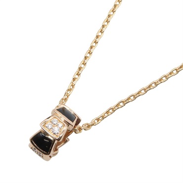 BVLGARI Serpenti Onyx Diamond Necklace Pendant 18KRG Pink Rose Gold Used Women