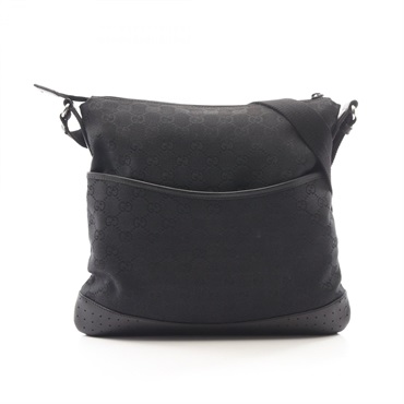 GUCCI GG canvas Crossbody Shoulder Bag 145857 leather Black Used Women