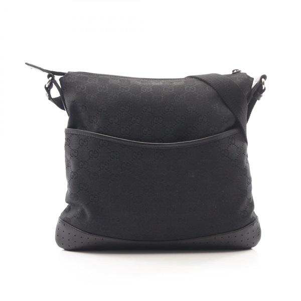 GUCCI GG canvas Crossbody Shoulder Bag 145857 leather Black Used Women
