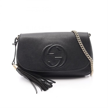 GUCCI Soho Interlocking G Chain Shoulder Crossbody Bag 536224 leather Black Used