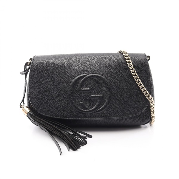 GUCCI Soho Interlocking G Chain Shoulder Crossbody Bag 536224 leather Black Used