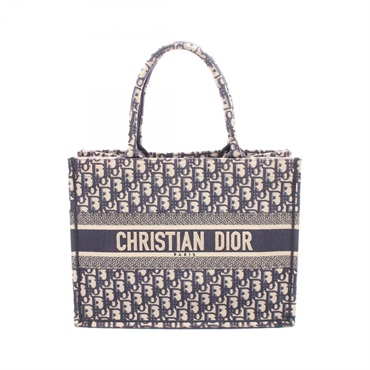 Dior BOOK TOTE Medium Hand Bag M1296ZRIW_M828 canvas Navy Beige Used Women