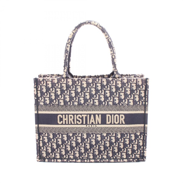 Dior BOOK TOTE Medium Hand Bag M1296ZRIW_M828 canvas Navy Beige Used Women
