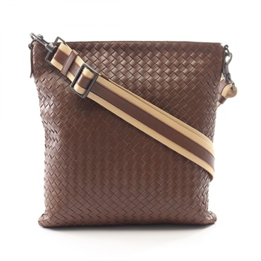 BOTTEGA VENETA Intrecciato Crossbody Shoulder Bag leather Brown Used unisex