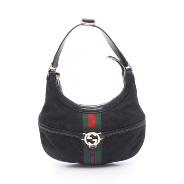 GUCCI Interlocking G GG canvas Shoulder Handbag 114869 canvas leather Black Used