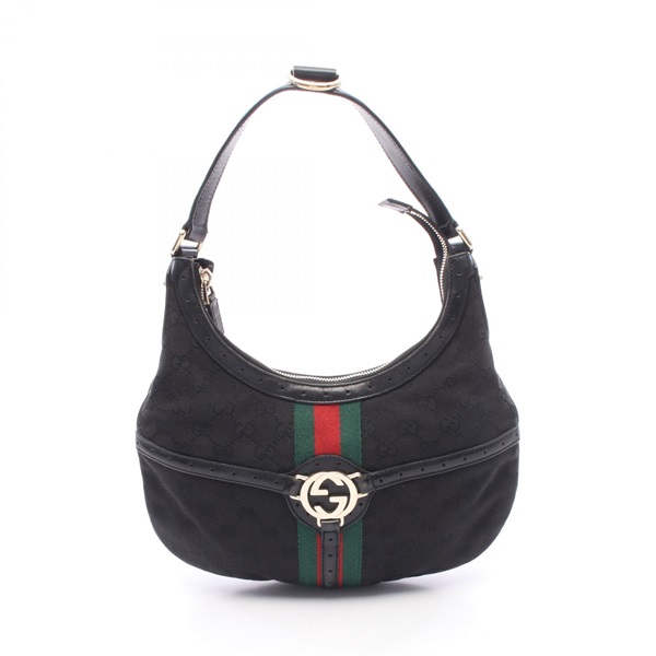 GUCCI Interlocking G GG canvas Shoulder Handbag 114869 canvas leather Black Used