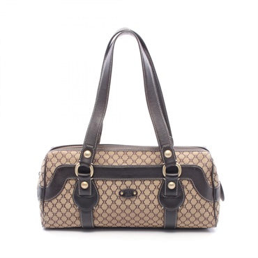 CELINE Macadam Mini Hand Shoulder Bag canvas leather Beige Brown Used Women
