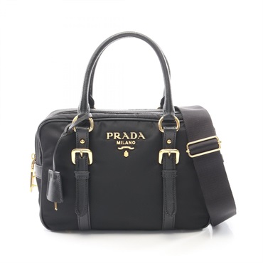 PRADA TESSUTO+SAFFIANO Shoulder Crossbody Handbag Nylon Saffiano leather BK Used