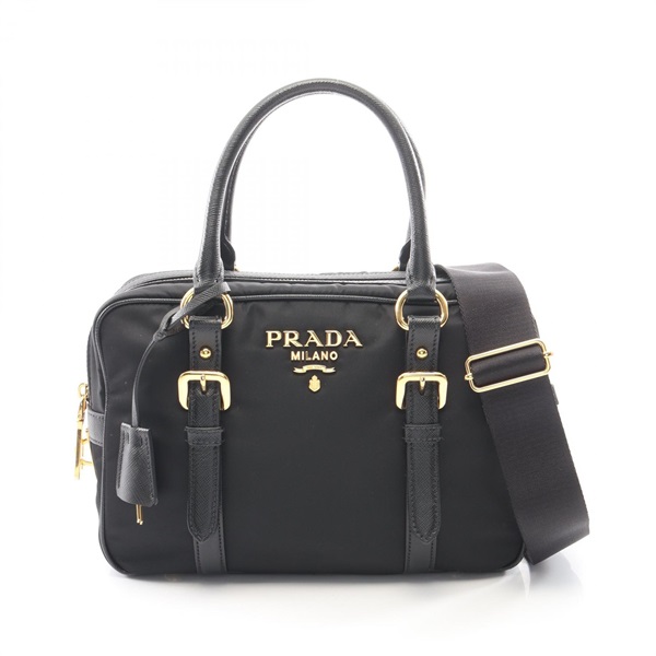 PRADA TESSUTO+SAFFIANO Shoulder Crossbody Handbag Nylon Saffiano leather BK Used