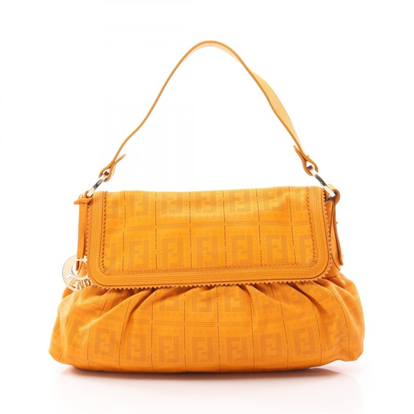FENDI Zucca punching Shoulder Bag leather Orange Used Women