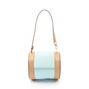 BVLGARI B-ZERO1 Logo Mania Shoulder Handbag canvas leather Blue Brown Used Women
