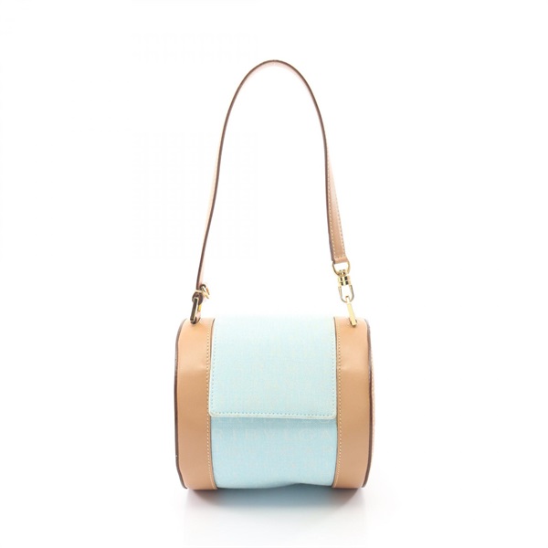 BVLGARI B-ZERO1 Logo Mania Shoulder Handbag canvas leather Blue Brown Used Women