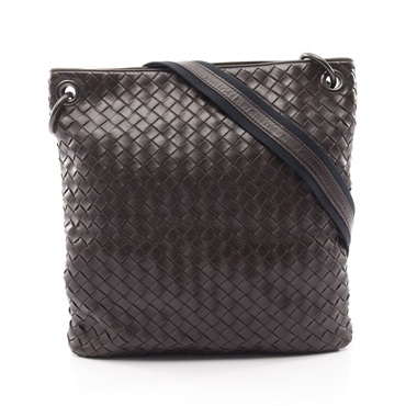 BOTTEGA VENETA Intrecciato Crossbody Shoulder Bag leather Brown Used mens