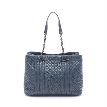 BOTTEGA VENETA Intrecciato Shoulder Tote Bag leather Navy Used Women