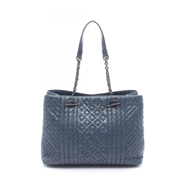 BOTTEGA VENETA Intrecciato Shoulder Tote Bag leather Navy Used Women