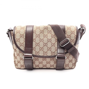 GUCCI GG canvas Shoulder Crossbody Bag 145858 canvas leather Beige Brown Used