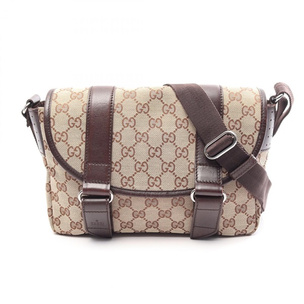 GUCCI GG canvas Shoulder Crossbody Bag 145858 canvas leather Beige Brown Used