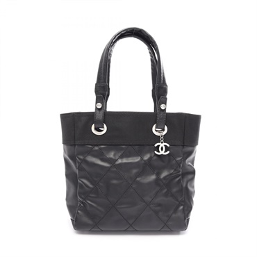 CHANEL Paris Biarritz PM Tote Bag A34208 canvas leather Black Used Women SHW CC
