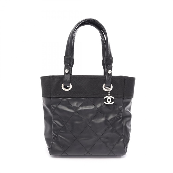 CHANEL Paris Biarritz PM Tote Bag A34208 canvas leather Black Used Women SHW CC