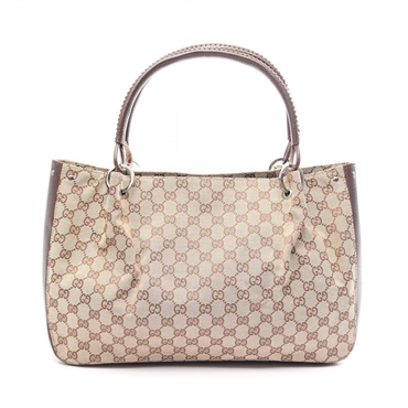 GUCCI GG canvas Tote Shoulder Bag 115015 leather Beige Brown Used Women