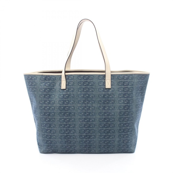 GUCCI Interlocking G Tote Shoulder Bag 257245 denim leather Navy White Used GG