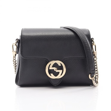 GUCCI Interlocking G Chain Crossbody Shoulder Bag 607720 leather Black Used GG