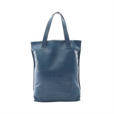LOEWE Anagram Shopper Tote Hand Bag leather Blue Used Women