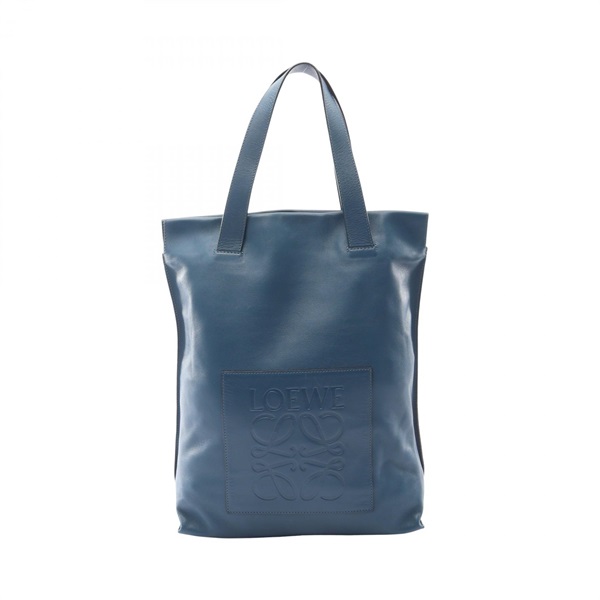 LOEWE Anagram Shopper Tote Hand Bag leather Blue Used Women