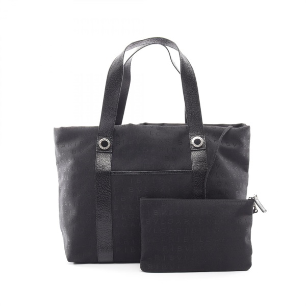 BVLGARI Logo mania Hand Tote Bag canvas leather Black Used Women