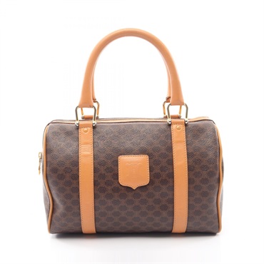 CELINE Macadam Boston Duffel Handbag PVC coated canvas leather Brown Used Women