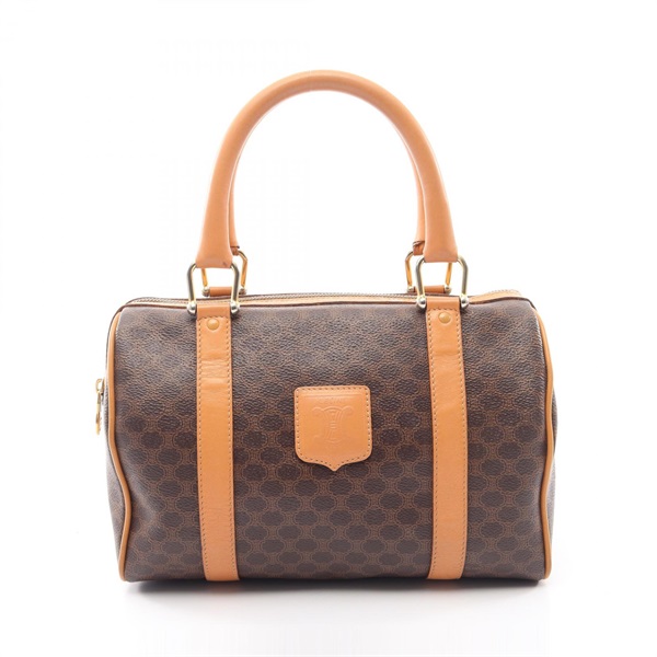 CELINE Macadam Boston Duffel Handbag PVC coated canvas leather Brown Used Women
