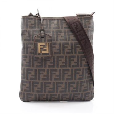 FENDI Zucca Shoulder crossbody Bag PVC coated canvas Brown Black Used unisex