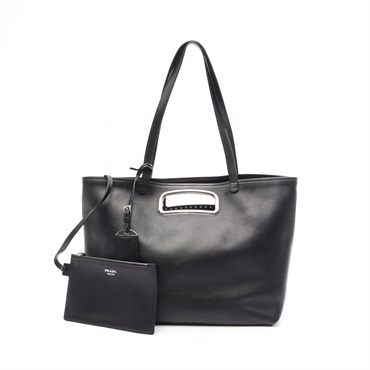 PRADA Shoulder Tote Handbag with Pouch leather Black Used Women