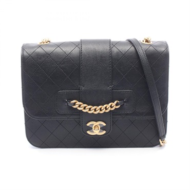CHANEL Matelasse Chain Shoulder Crossbody Bag leather Black GHW Used Women CC