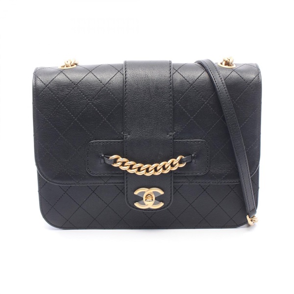 CHANEL Matelasse Chain Shoulder Crossbody Bag leather Black GHW Used Women CC