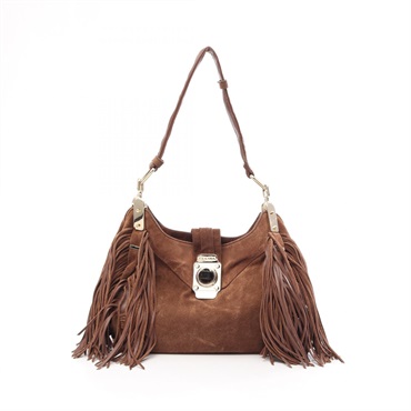 CELINE fringe Shoulder Handbag Suede Brown SHW Used Women