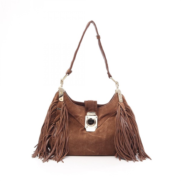 CELINE fringe Shoulder Handbag Suede Brown SHW Used Women