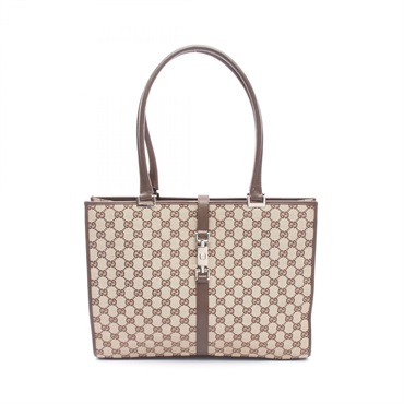 GUCCI GG canvas Shoulder Tote Bag canvas leather Beige Brown Used Women