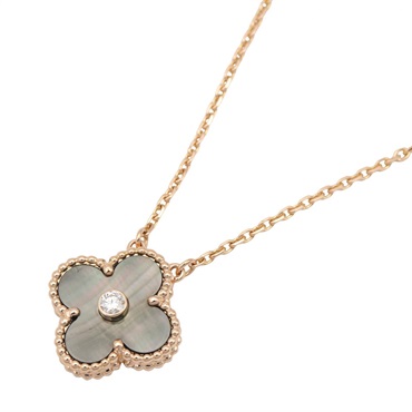 Van Cleef & Arpels Vintage Alhambra Grey Mother of Pearl Diamond Necklace 18KRG