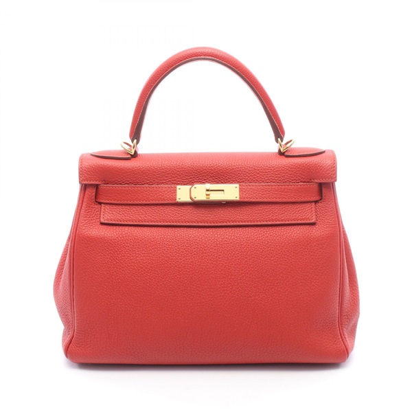 HERMES Kelly 28 Shoulder Handbag Togo leather Red Vermillon Used Women R GHW