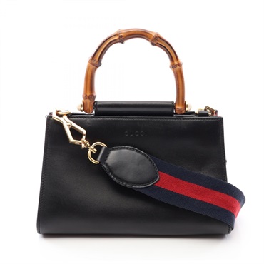 GUCCI Nymphaea Bamboo shoulder crossbody Handbag 470271 leather Black Used Women