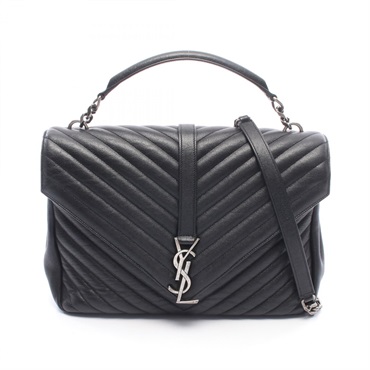 SAINT LAURENT PARIS College Large Shoulder Handbag leather Black Used Women