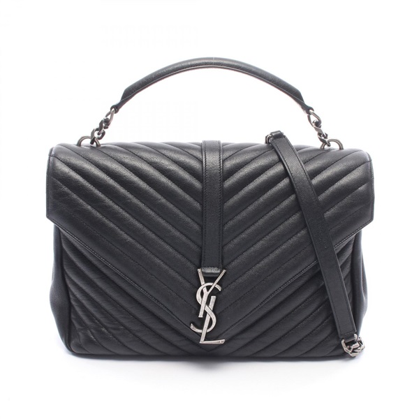 SAINT LAURENT PARIS College Large Shoulder Handbag leather Black Used Women