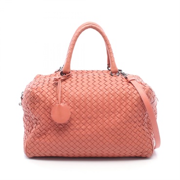 BOTTEGA VENETA Intrecciato Shoulder Duffel Handbag Lamb leather Pink Used Women