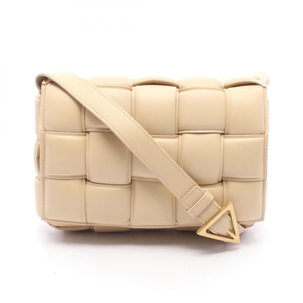 BOTTEGA VENETA Padded Cassette Shoulder Crossbody Bag leather Beige Used Women